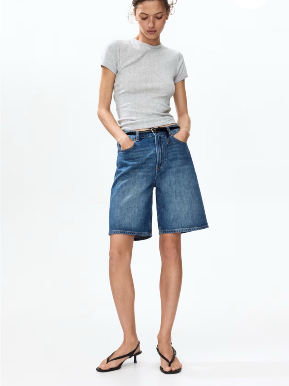 H&M Blue Mid-Length Denim Bermuda Shorts size 4